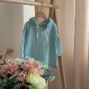 Bluza cu gluga din muselină pentru copii, albastru deschis – bumbac 100% (1)