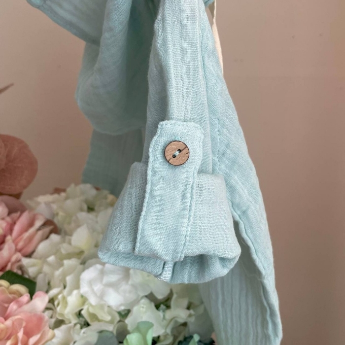 Bluza cu gluga din muselină pentru copii, albastru deschis – bumbac 100% (2)