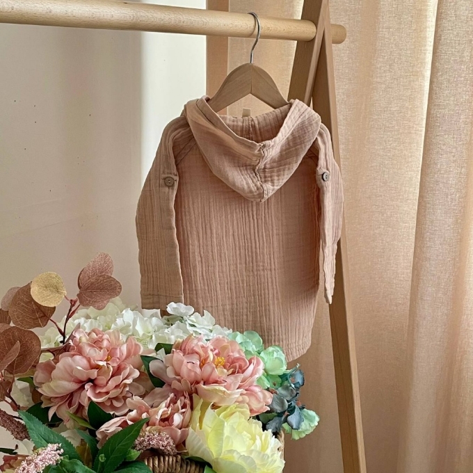 Bluza cu gluga din muselină pentru copii, bej – bumbac 100% (2)