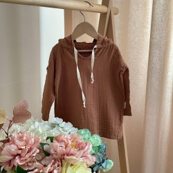 Bluza cu gluga din muselină pentru copii, maro – bumbac 100%