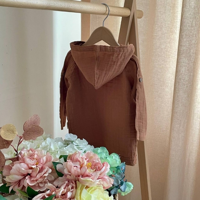 Bluza cu gluga din muselină pentru copii, maro – bumbac 100% (2)
