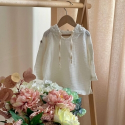 Bluza cu gluga din muselină pentru copii, alb laptos – bumbac 100%