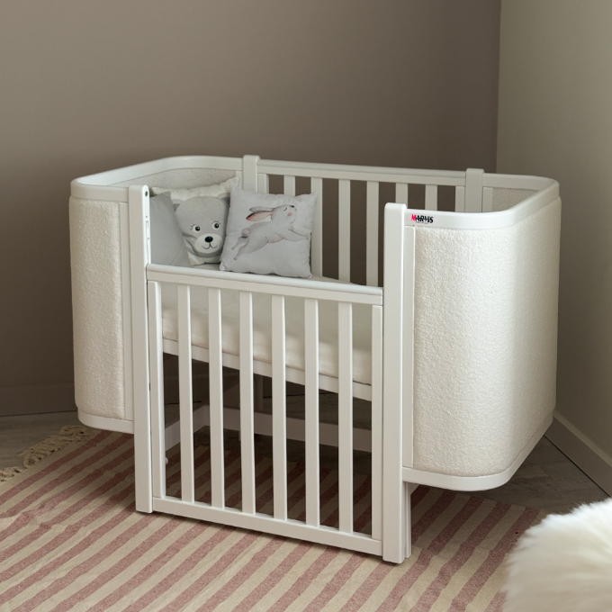 Patut bebe tapitat bucle co-sleeping Victoria 120 × 60 cm – Alb (4)