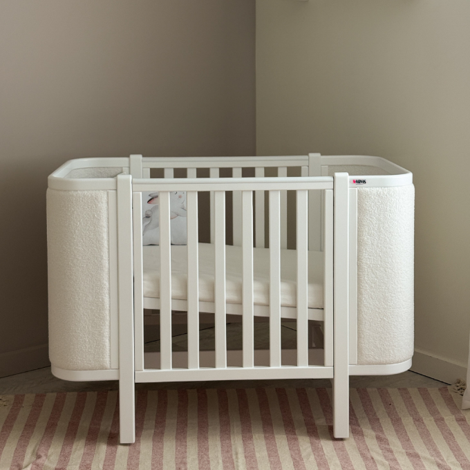 Patut bebe tapitat bucle co-sleeping Victoria 120 × 60 cm – Alb (3)