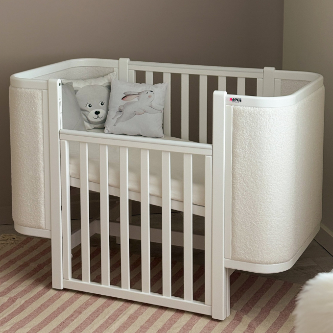 Patut bebe tapitat bucle co-sleeping Victoria 120 × 60 cm – Alb (2)