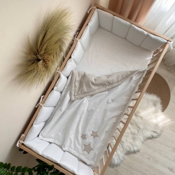 Poza cu Păturică pentru bebe din satin și stofă de vafe cu steluțe bej