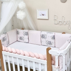 Set lenjerie pătuț bebe/copii de 7 piese Elefănțel Roz
