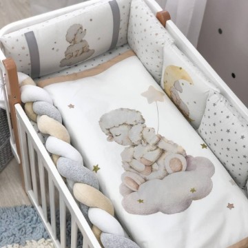 Set de Lenjerie pentru Pătuț Copii, 7 Piese, Baby Oaie Bej