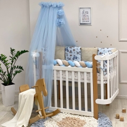 Set de lenjerie pentru pătuț bebeluși și copii, 7 piese, model Mașini retro