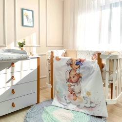 Set Lenjerie Pătuț Bebe/ Copii cu 7 Piese, Ursuleț Bej