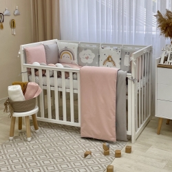 Lenjerie pentru Pat de Bebe/Copii 7 Piese - Curcubeu Roz