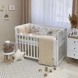 Set de Lenjerie pentru Pătuț Bebeluși/Copii - 7 Piese Raton Bej