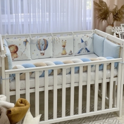 Set lenjerie pentru pătuț bebeluși/copii - 7 piese - Circ albastru
