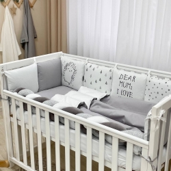Set Lenjerie Pat pentru Bebe și Copii, 7 Piese, Model Arici Gri