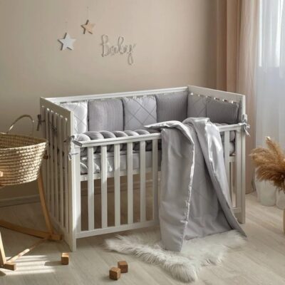 Set lenjerie patut bebe/copii 7 piese Velvet gri