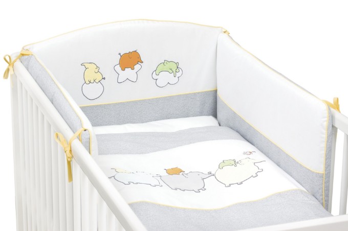 Poza cu Lenjerie de patut brodata 3 piese elefantei Ceba Baby