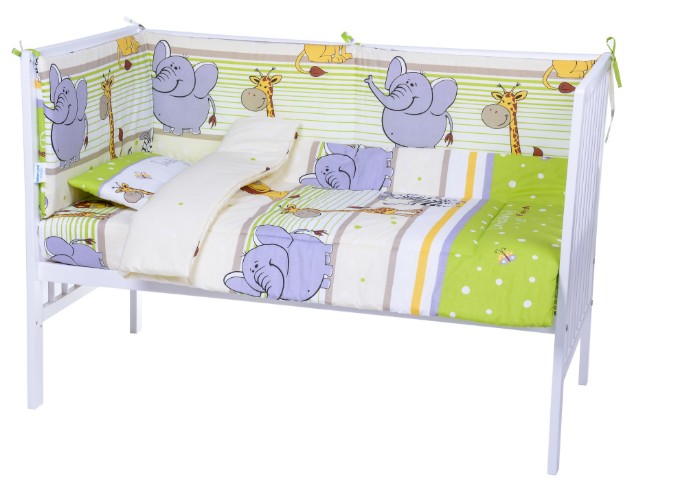 Poza cu Set lenjerie bumbac 7 piese pentru saltea de 140 x 70 cm, Safari verde, Beberoyal, BLACK FRIDAY-LJ007P-140-012