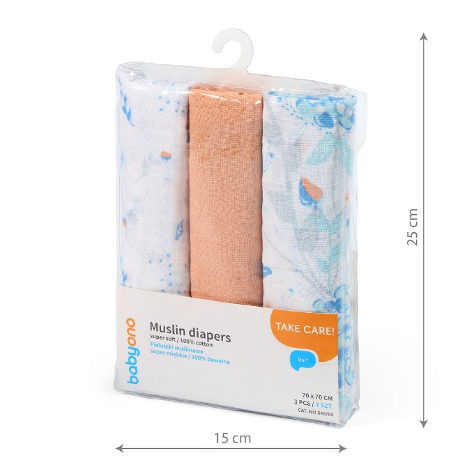 Poza cu Scutece muselina super soft, set 3 bucati, 100% bumbac, 70x70 cm, Babyono, 348/09