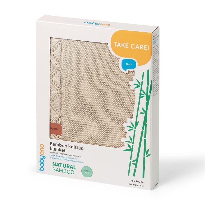 Poza cu Paturica tricotata fibre bambus crem, Babyono, 1674/02