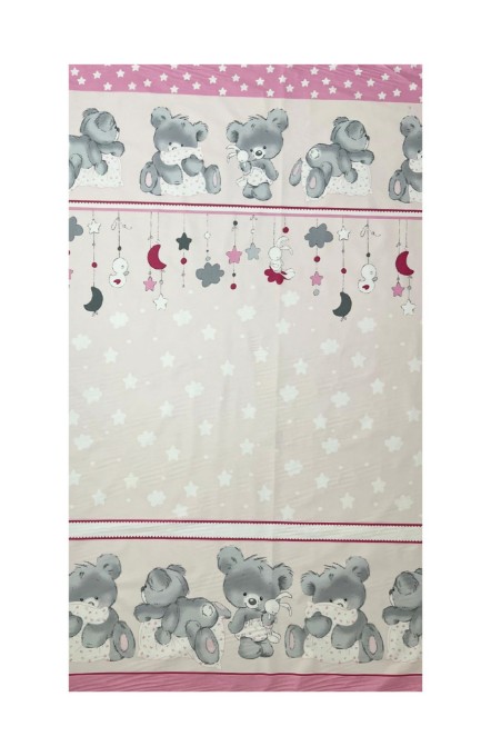 Poza cu Set lenjerie bumbac cu baldachin 8 piese pentru saltea de 120 x 60 cm, Bears&Rabbit Roz, Beberoyal, LJ-008-112