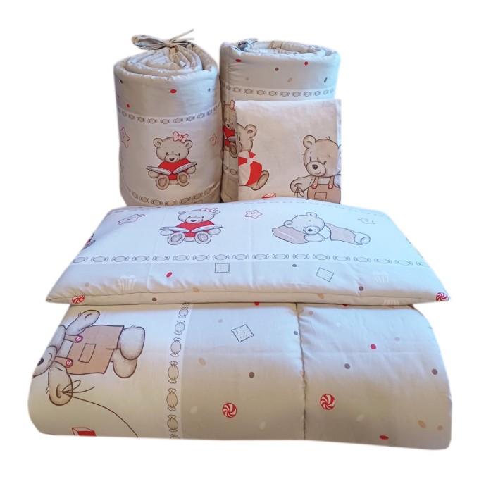 Poza cu Set lenjerie bumbac 5 piese pentru saltea de 120 x 60 cm, Hello Kitty, Beberoyal, LJ005G-120-039