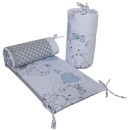 Poza cu Set 2 protectii, aparatoare, bumbac patut copii, bebelusi, beberoyal 180x35 cm, Love Elephants Blue