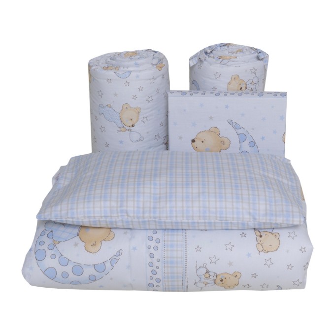 Poza cu Set lenjerie bumbac 7 piese pentru saltea de 120 x 60 cm, Ursuleti, Beberoyal, LJ007P-120-016