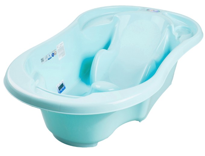 Poza cu Cadita anatomica si ergonomica pentru bebelusi Tega Baby cu senzor de temperatura si dop pentru scurgere, albastru deschis TG-011-101