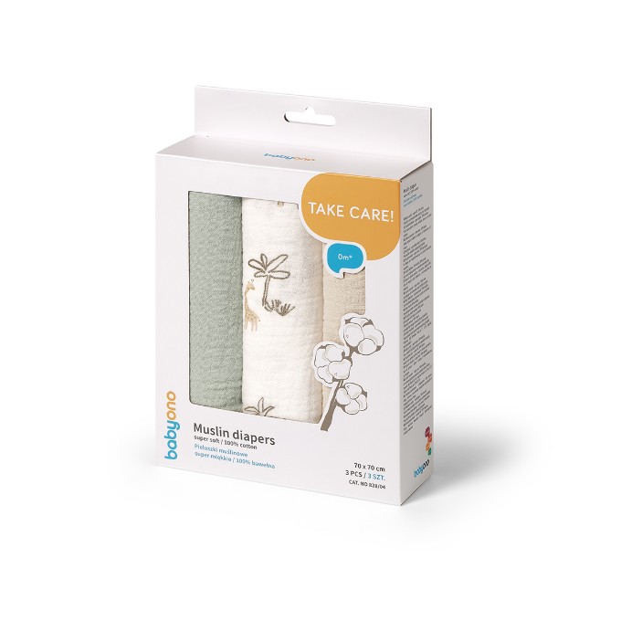 Poza cu Scutece din muselina super soft multicolor, Babyono 3BUC/SET 828/04