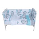 Poza cu Set lenjerie bumbac cu baldachin 8 piese pentru saltea de 120 x 60 cm, Elefant&Birds Blue, Beberoyal, LJ-008-103
