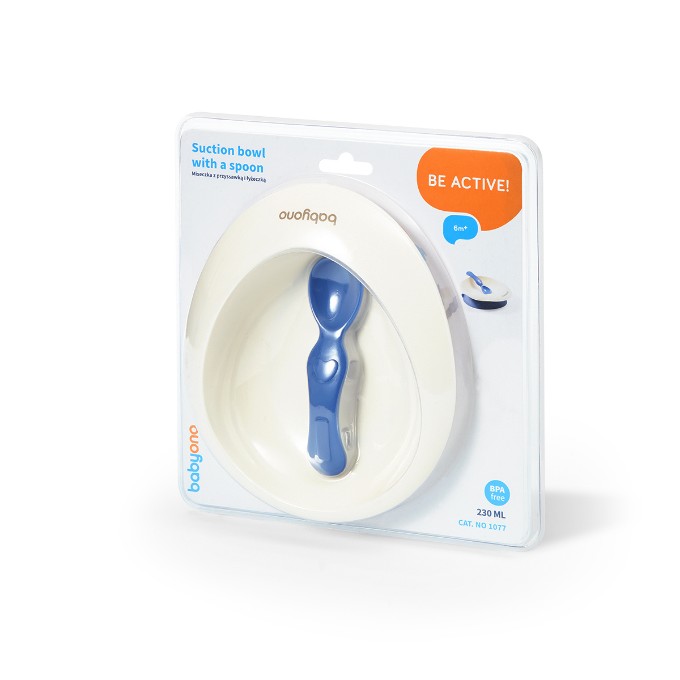 Poza cu Set castron si lingurita cu ventuza copii albastru Babyono 1077/01