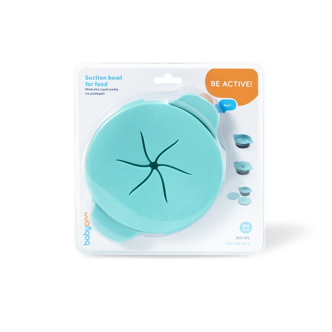 Poza cu Set castron si lingurita cu ventuza si capac copii verde Babyono 1078