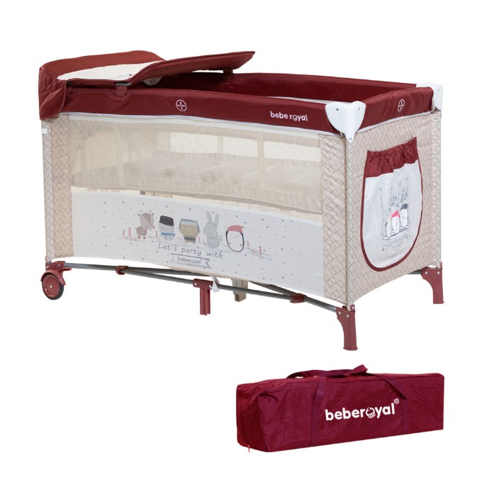 Poza cu PATUT PLIABIL 2 NIVELE SI ACCESORII BEBE ROYAL 201 ROZ