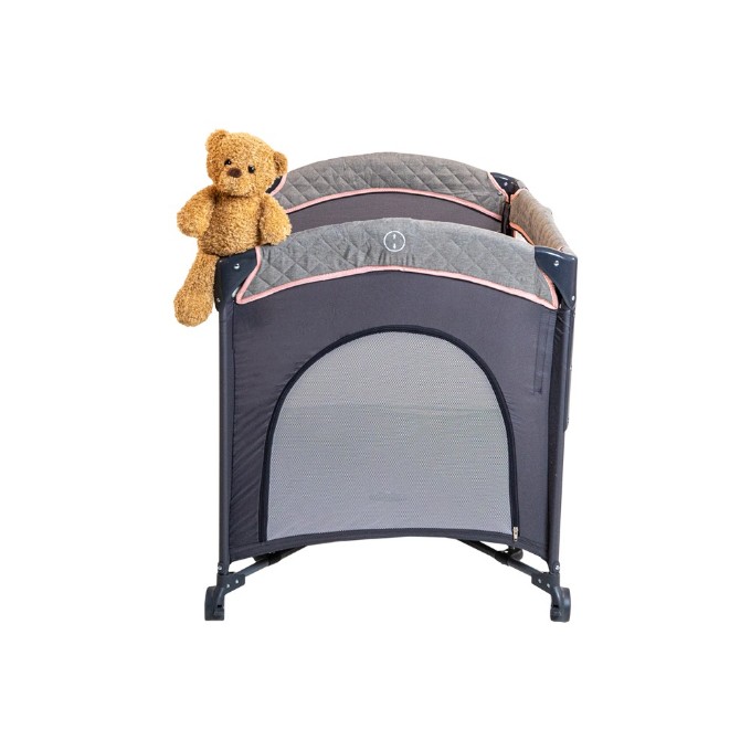 Poza cu Patut pliant cu 2 nivele si laterala culisanta DREAMING BEAR roz, dimensiune exterioara 109 x 73 x 82.5 cm, Beberoyal, 220/02