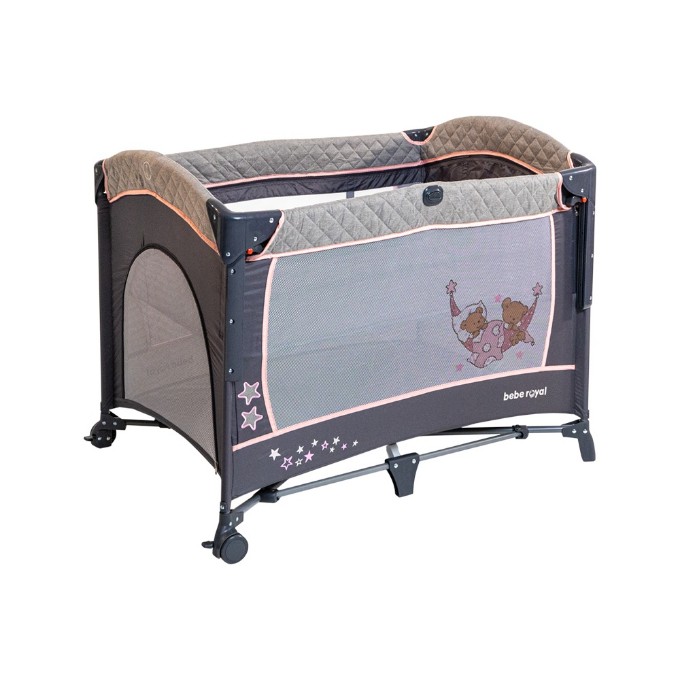 Poza cu Patut pliant cu 2 nivele si laterala culisanta DREAMING BEAR roz, dimensiune exterioara 109 x 73 x 82.5 cm, Beberoyal, 220/02