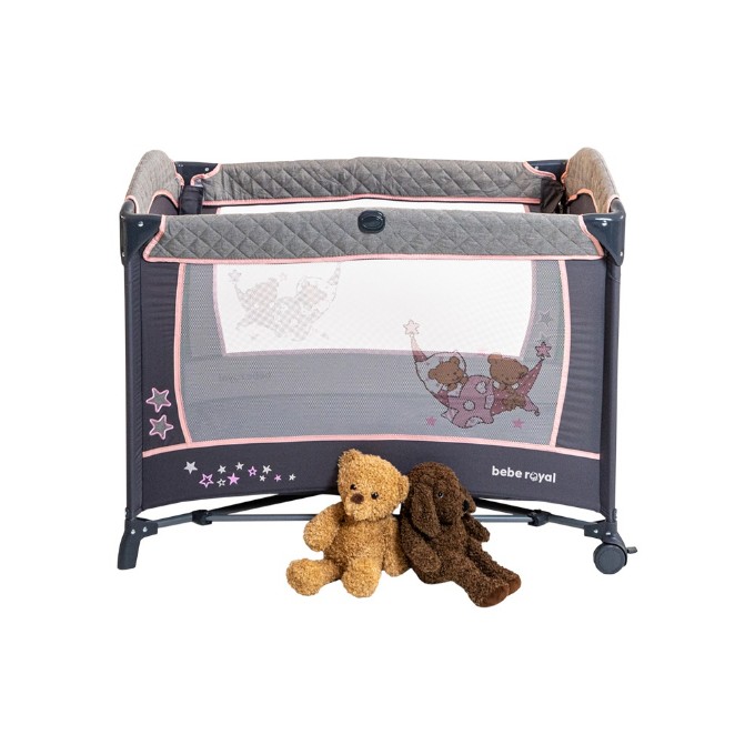 Poza cu Patut pliant cu 2 nivele si laterala culisanta DREAMING BEAR roz, dimensiune exterioara 109 x 73 x 82.5 cm, Beberoyal, 220/02