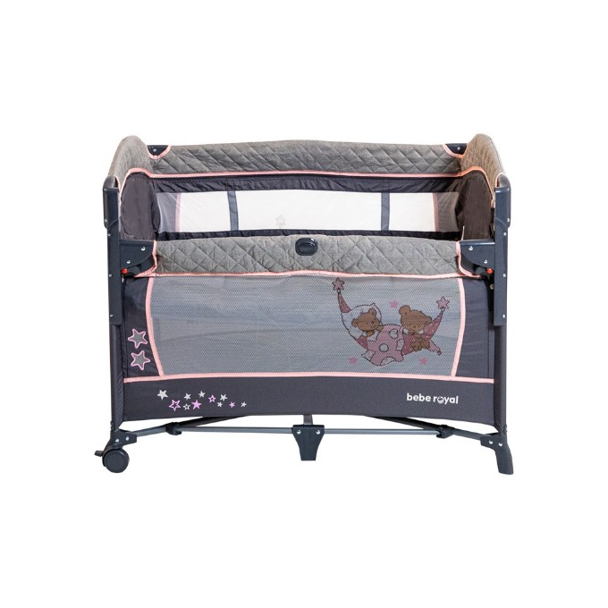 Poza cu Patut pliant cu 2 nivele si laterala culisanta DREAMING BEAR roz, dimensiune exterioara 109 x 73 x 82.5 cm, Beberoyal, 220/02