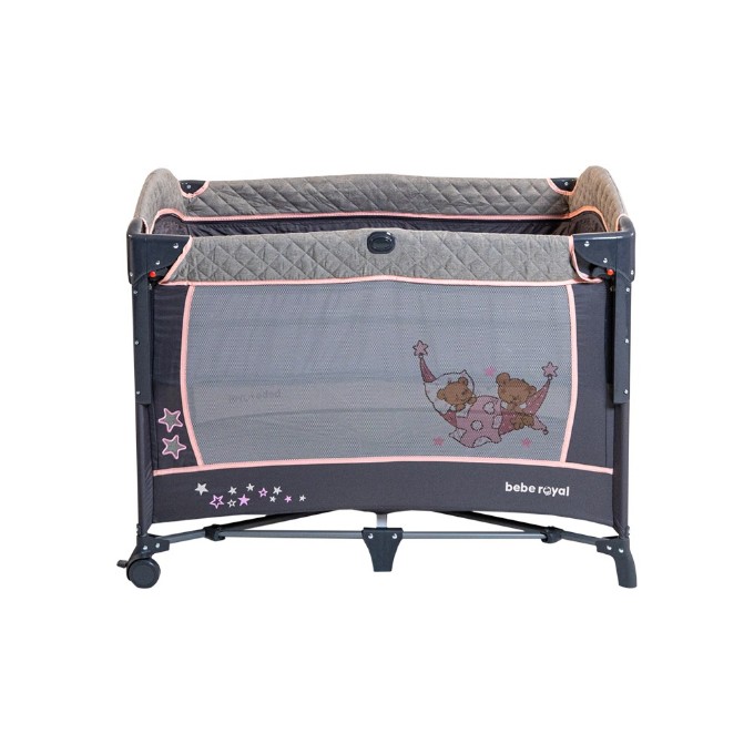 Poza cu Patut pliant cu 2 nivele si laterala culisanta DREAMING BEAR roz, dimensiune exterioara 109 x 73 x 82.5 cm, Beberoyal, 220/02