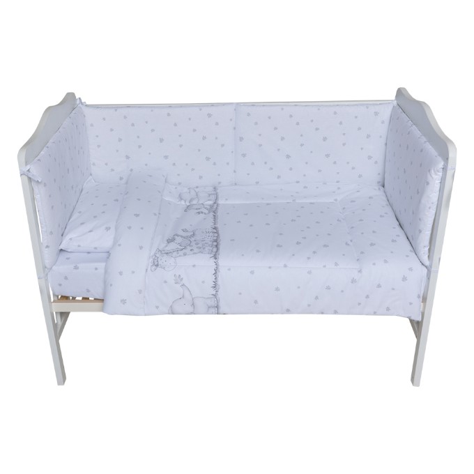 Poza cu Set lenjerie bumbac 5 piese pentru saltea de 120 x 60 cm, Animalute fond alb, Beberoyal, LJ005P-120-096