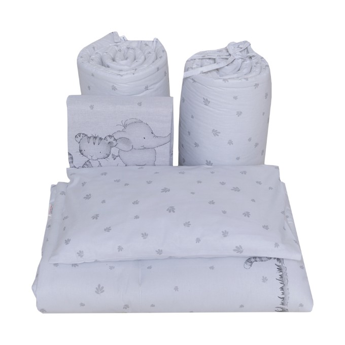 Poza cu Set lenjerie bumbac 5 piese pentru saltea de 120 x 60 cm, Animalute fond alb, Beberoyal, LJ005P-120-096