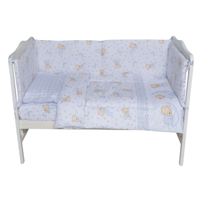 Poza cu Set lenjerie bumbac cu baldachin 6 piese pentru saltea de 120 x 60 cm, Bear Dreams Alb, Beberoyal, LJ-006-107