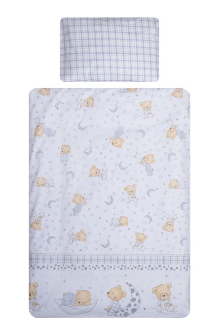 Poza cu Set lenjerie bumbac cu baldachin 6 piese pentru saltea de 120 x 60 cm, Bear Dreams Alb, Beberoyal, LJ-006-107