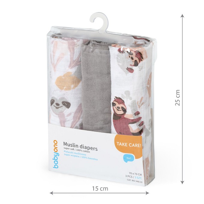 Poza cu Scutece muselina super soft, set 3 bucati, 100% bumbac, 70x70 cm, Babyono, 348/10