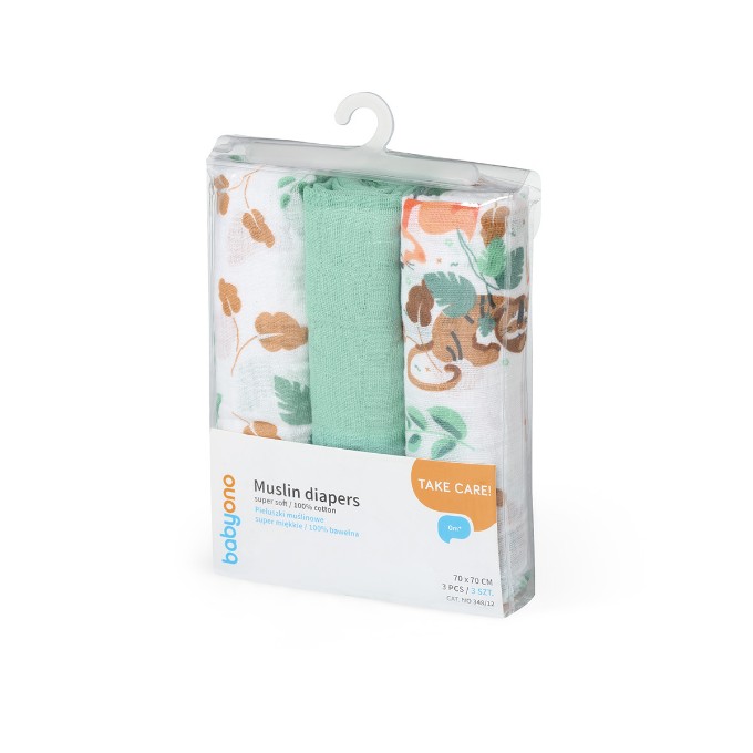 Poza cu Scutece muselina super soft, set 3 bucati, 100% bumbac, 70x70 cm, Babyono, 348/12
