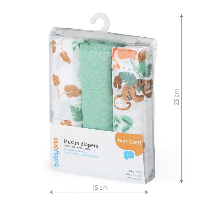 Poza cu Scutece muselina super soft, set 3 bucati, 100% bumbac, 70x70 cm, Babyono, 348/12