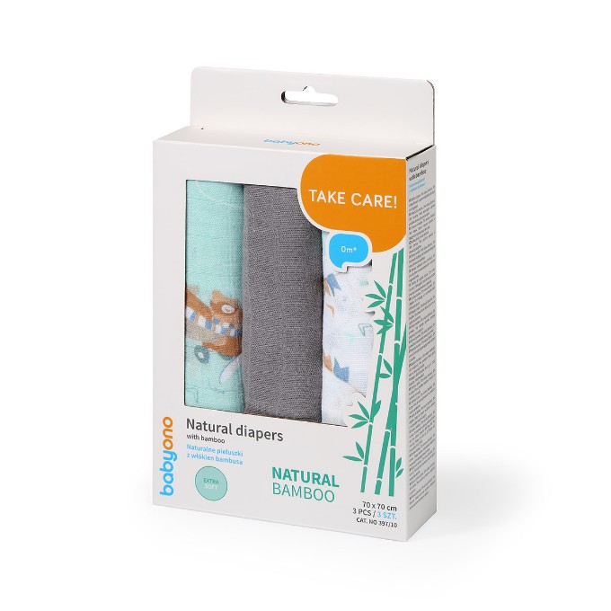 Poza cu Scutece muselina natural, set 3 bucati, 70%bambus si 30%bumbac, 70x70 cm, Babyono, 397/10