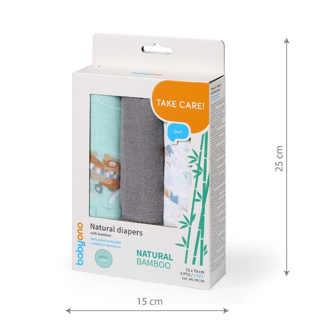 Poza cu Scutece muselina natural, set 3 bucati, 70%bambus si 30%bumbac, 70x70 cm, Babyono, 397/10