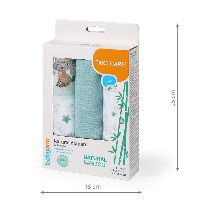 Poza cu Scutece muselina natural, set 3 bucati, 70%bambus si 30%bumbac, 70x70 cm, Babyono, 397/12