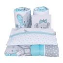 Poza cu Set lenjerie bumbac 3 piese pentru saltea de 120 x 60 cm, Elefant&Birds Blue, Beberoyal, LJ-003-103