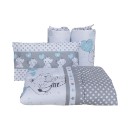 Poza cu Set lenjerie bumbac cu baldachin 6 piese pentru saltea de 120 x 60 cm, Love Elephants Blue, Beberoyal, LJ-006-101
